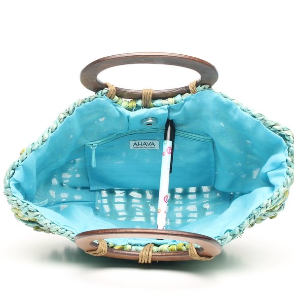 Ahava Green and Blue Bohemian Vacation Beach Tote Coastal Grandma - Picture 5 of 12